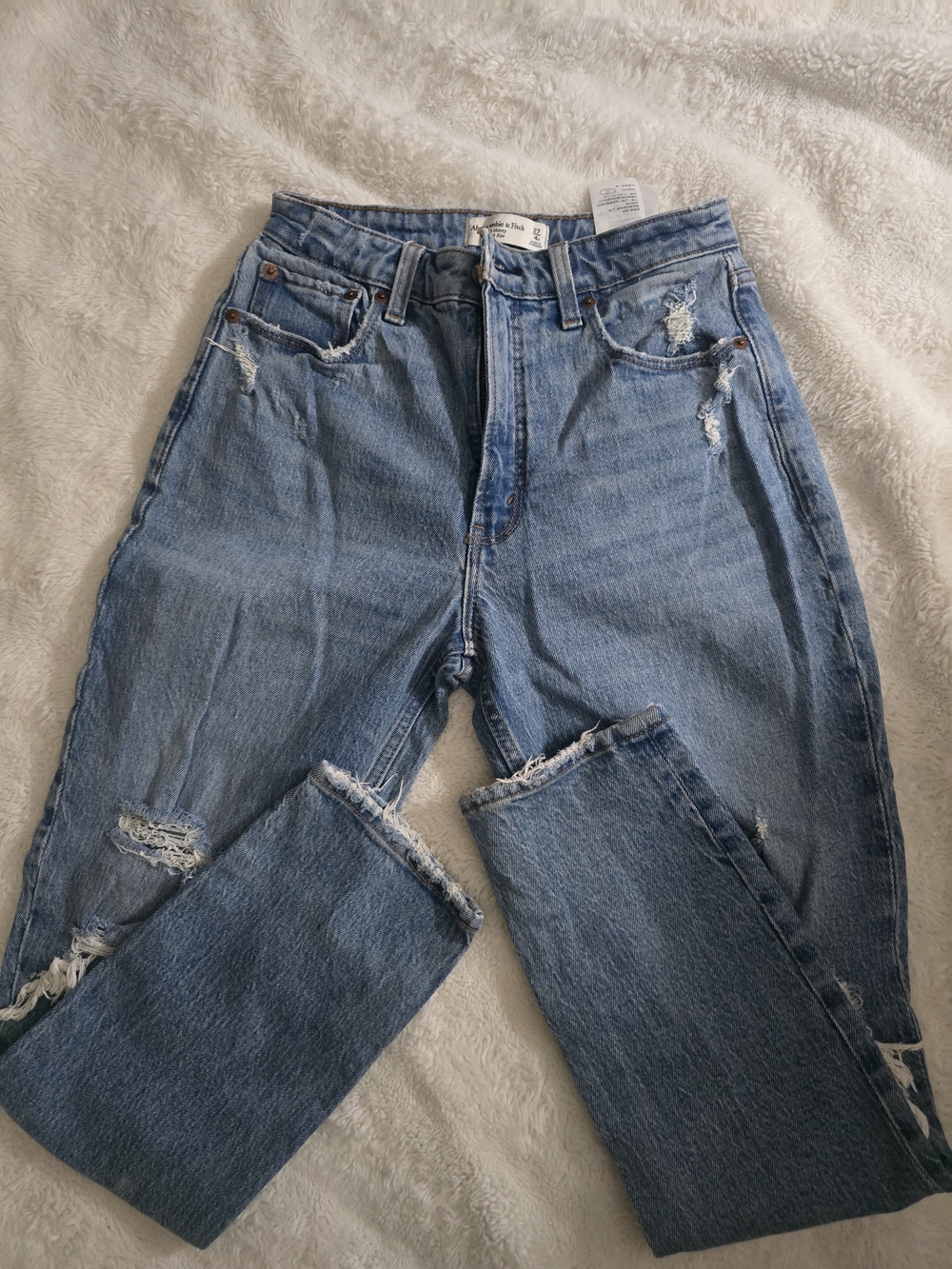 Abercrombie & Fitch Light Blue High-Rise Distressed Jeans